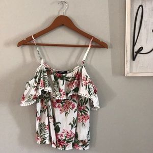 Women's White Floral Cold Shoulder Top